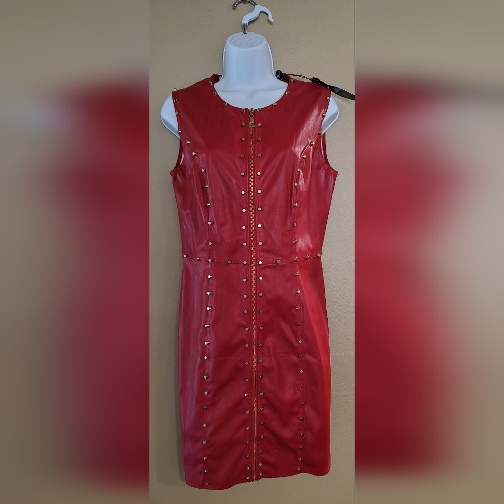 Faux leather koucla red zipper dress